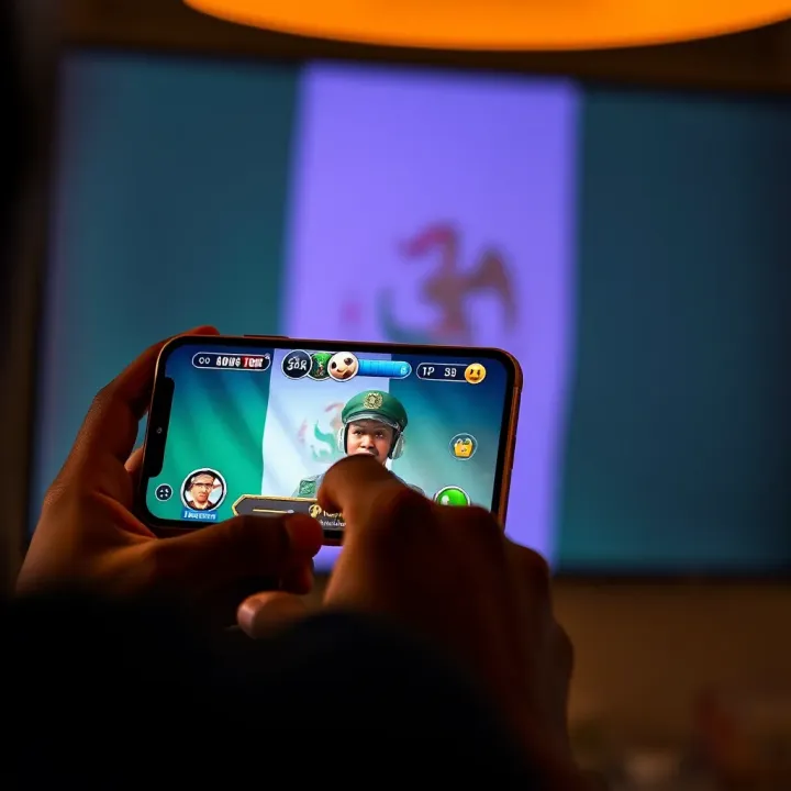 Mobile phone displaying Aviator game on screen with Nigerian flag in the background