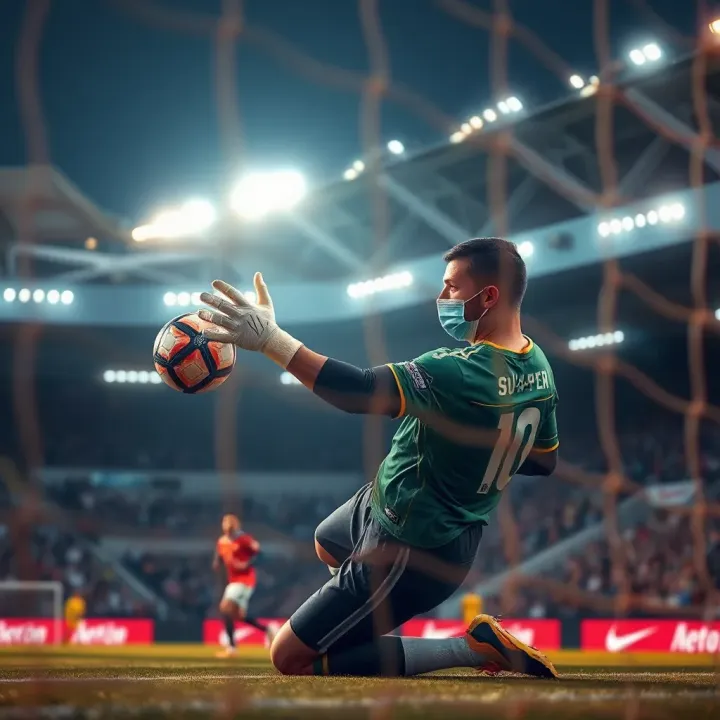 Goalkeeper making a save to maintain a clean sheet in a soccer match