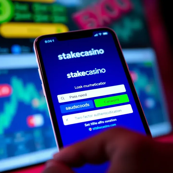 Secure login screen of StakeCasino displayed on a mobile device emphasizing password input and two-factor authentication