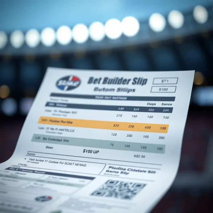 Graphic showing customized betting slip created using StakeCasino's bet builder feature with different game events combined