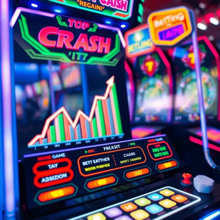 Colorful virtual crash game interface showing rising graph and betting options