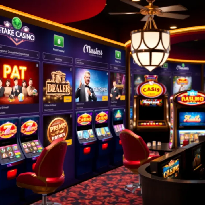 StakeCasino Newcastle Game Selection Overview Elegant casino game interface showcasing diverse slot machines and live dealer options