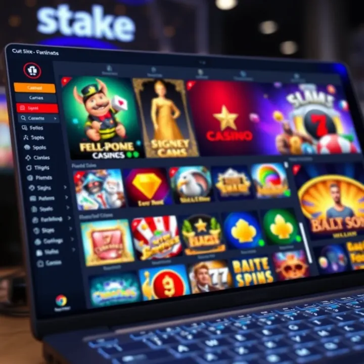 Digital casino interface displaying a variety of slot games and betting options
