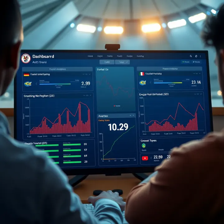 Digital dashboard displaying football match predictions and data insights