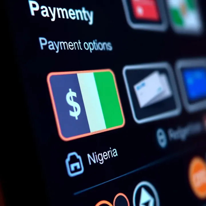 Safe Funding Options for Nigerian Users on StakeCasino Close-up of a secure payment options menu with Nigerian currency symbols and digital wallet icons