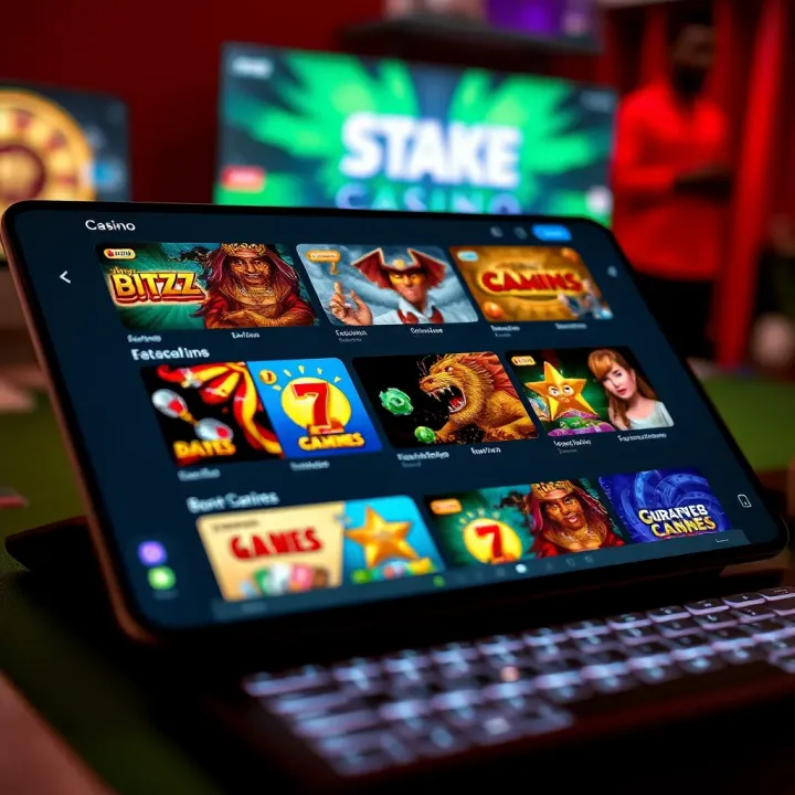 Variety of online betting games available on StakeCasino platform displayed on a digital device