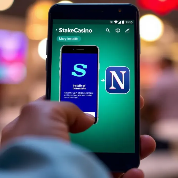 Visual guide illustrating the installation process of StakeCasino app on an Android device