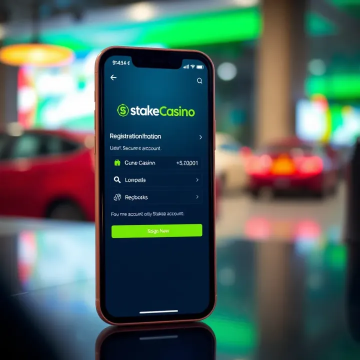 Mobile screen displaying the registration interface of StakeCasino app featuring secure account creation options
