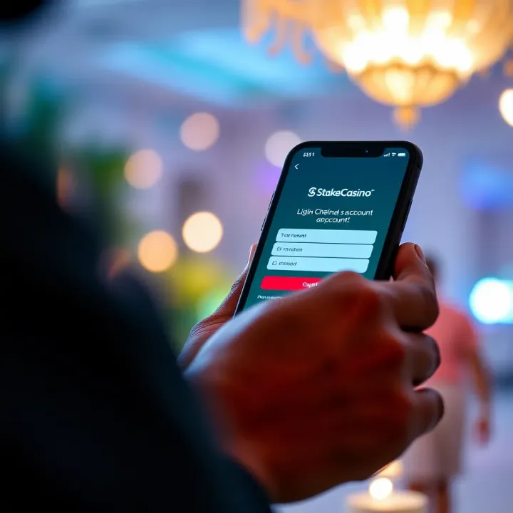 User entering login credentials on StakeCasino platform using a smartphone in Nigeria