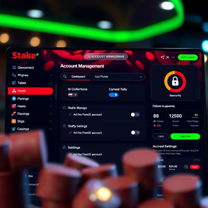 Dashboard of StakeCasino displaying account management features and security settings