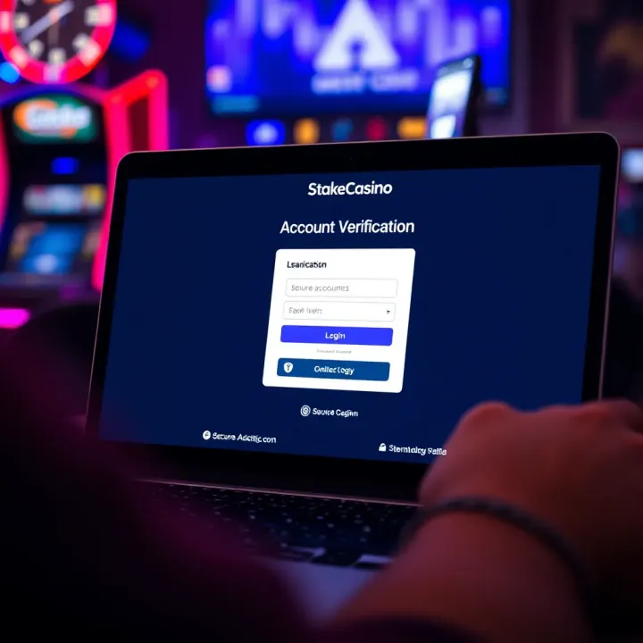 User interface displaying account verification and secure login on StakeCasino platform