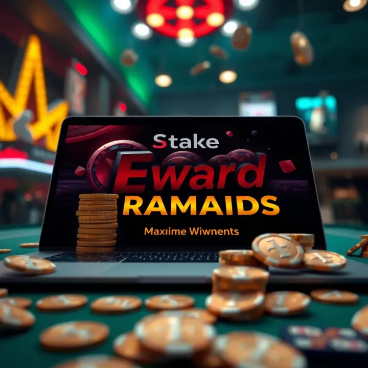 Conceptual graphic of online gambling rewards with stakes and winning coins