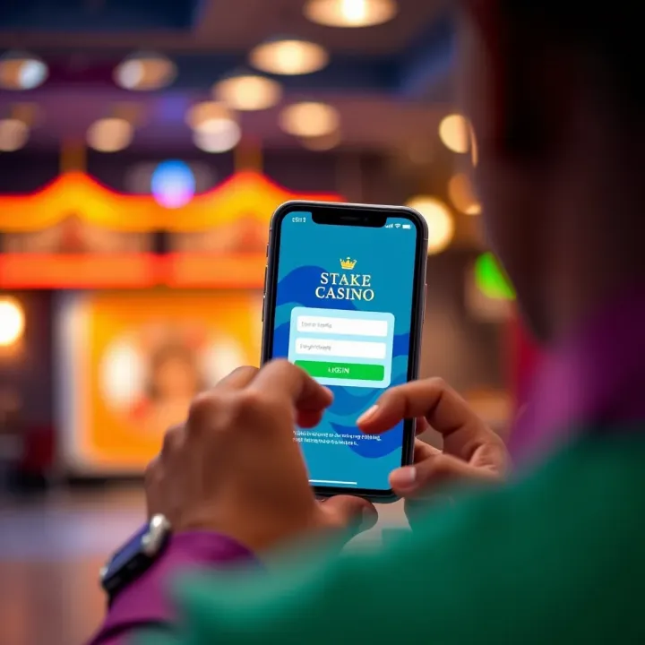 User navigating the StakeCasino Kenya app login screen on a smartphone