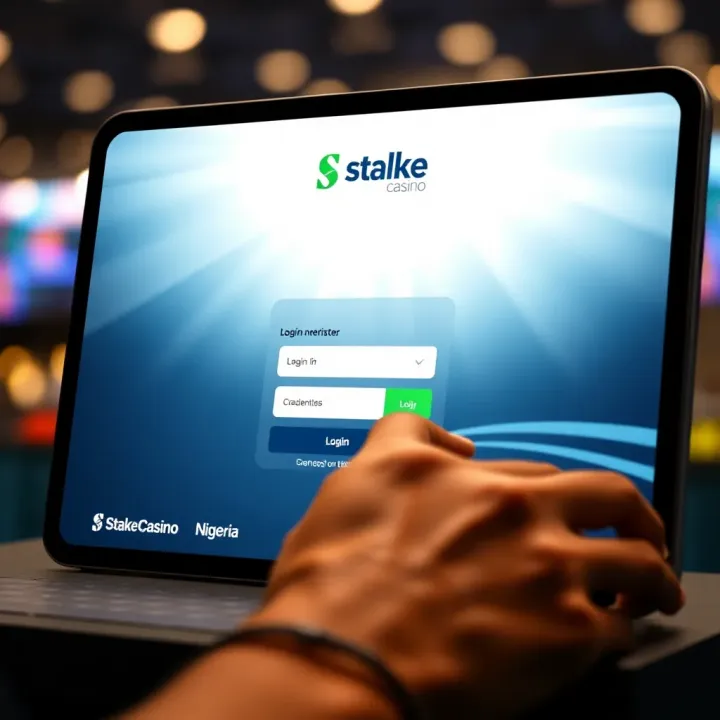 User entering login credentials on StakeCasino Nigeria platform on a digital device