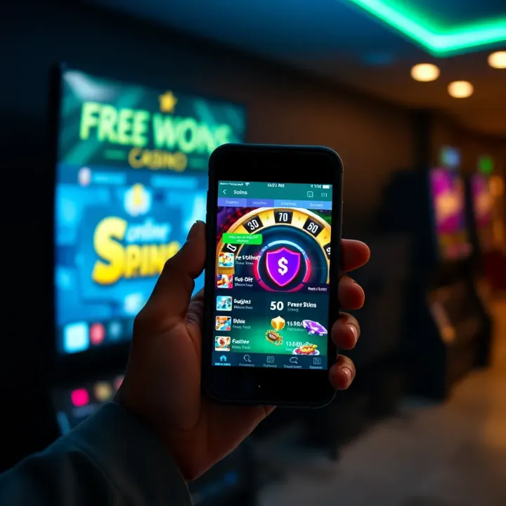 Hand holding smartphone displaying secure online casino platform with bonus offers