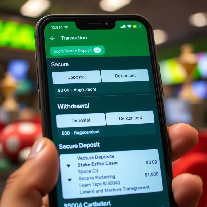 Secure transaction screen illustrating deposit and withdrawal options within the Score StakeCasino app