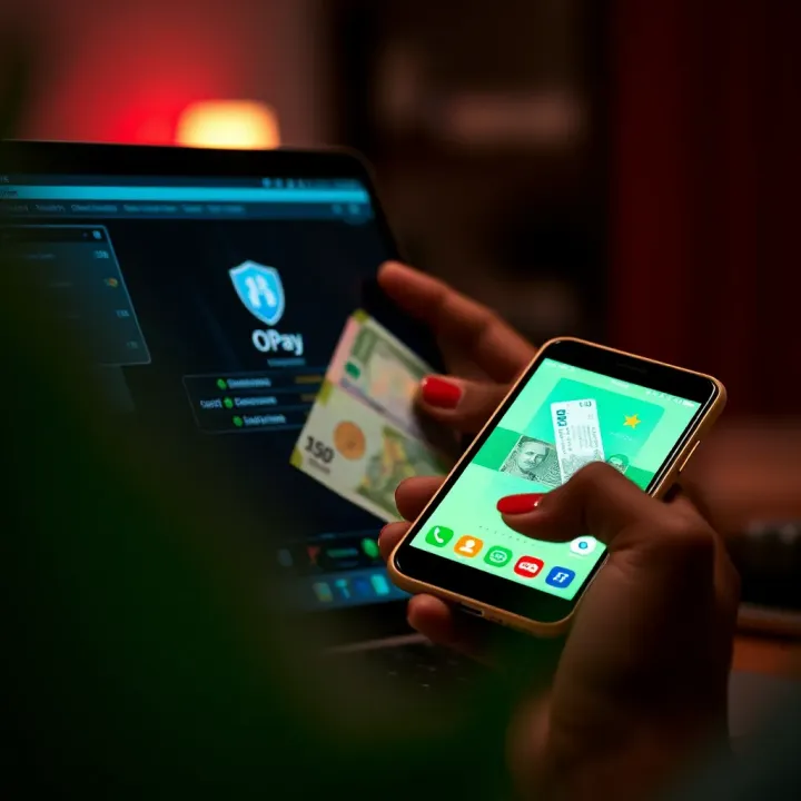 Secure Online Transaction with Nigerian Currency and OPay Illustration of secure online transaction with Nigerian currency and mobile payment app