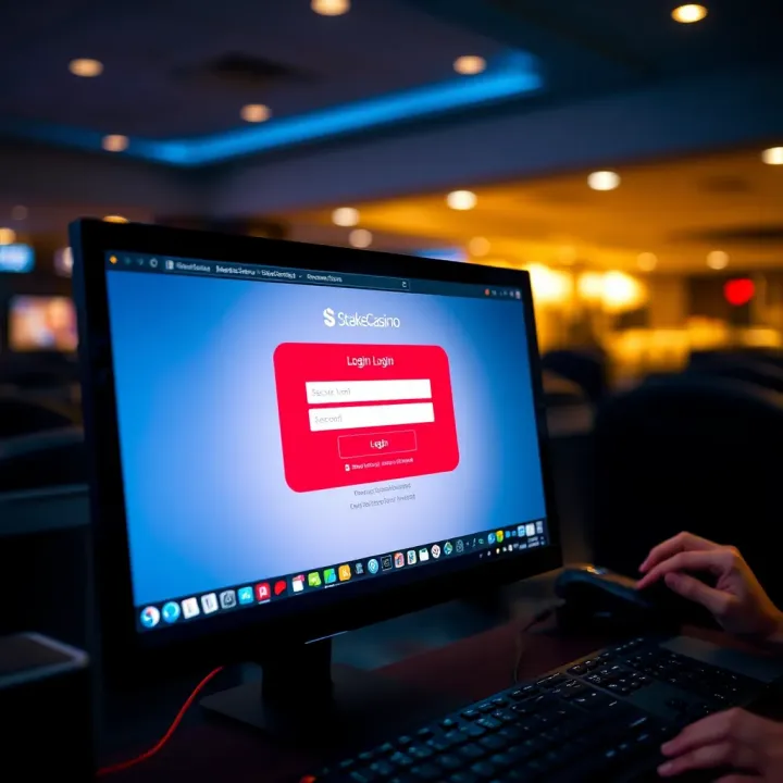 Secure login interface of StakeCasino displayed on a desktop computer