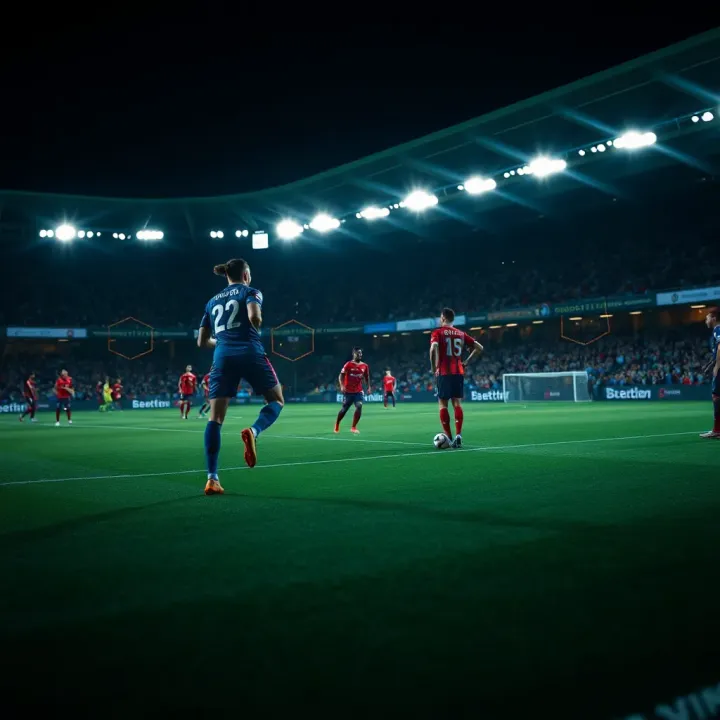 Soccer field with tactical formations displayed on a digital screen alongside betting odds