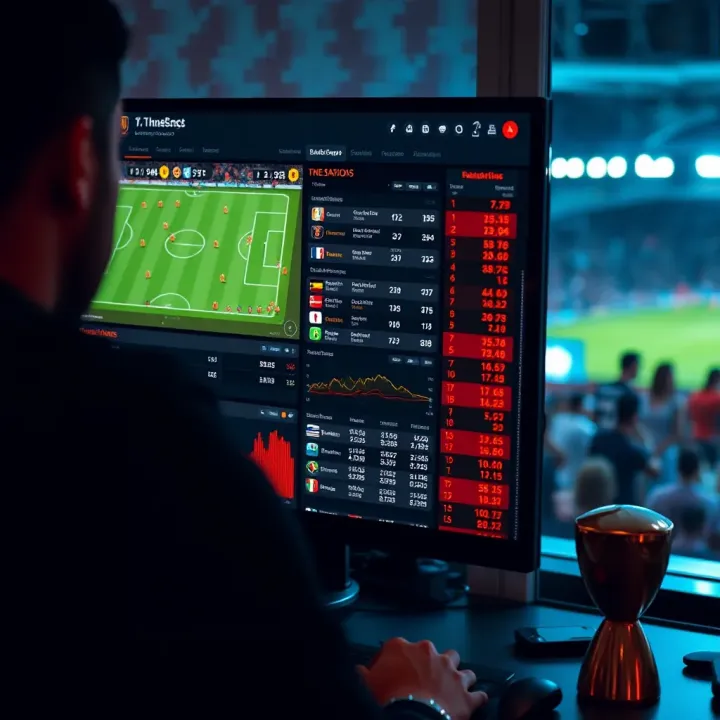 In-Depth Betting Analysis for Champions League Matches Detailed analysis of football statistics displayed on a digital screen to aid betting decisions