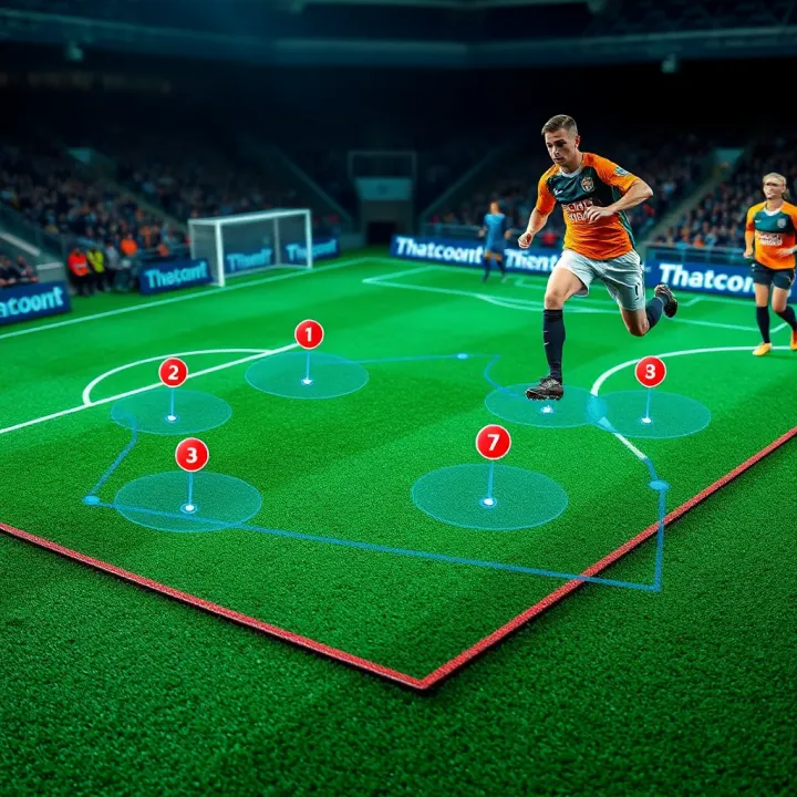 Visual of a football pitch with strategic markers highlighting key play areas and betting strategies