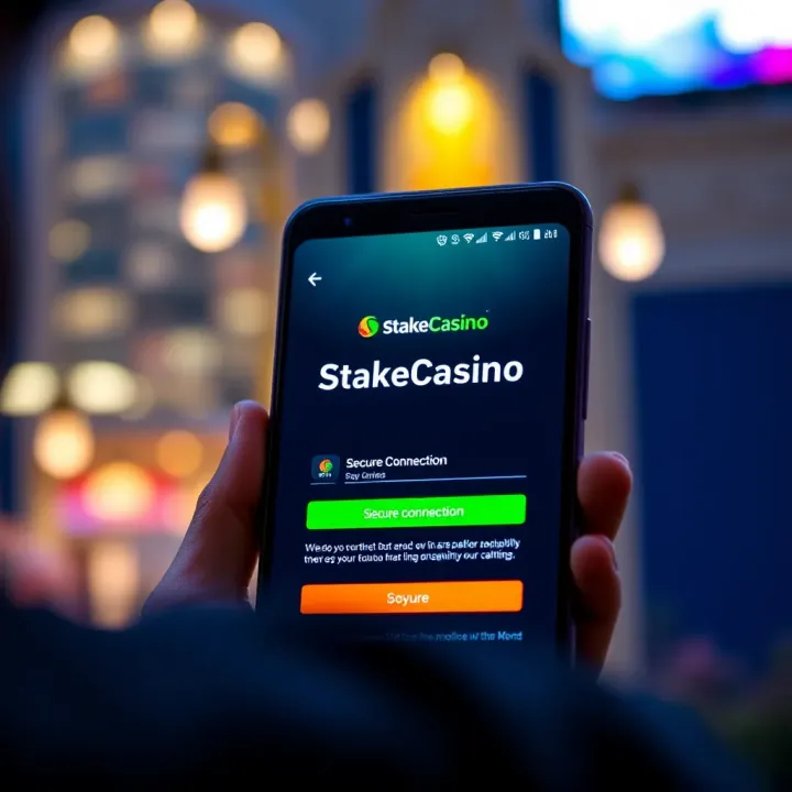 Android device displaying StakeCasino Kenya APK download page with secure connection