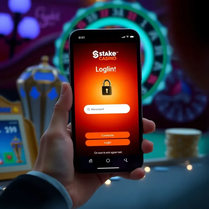 Mobile screen displaying the StakeCasino NG app login interface with a secure connection symbol