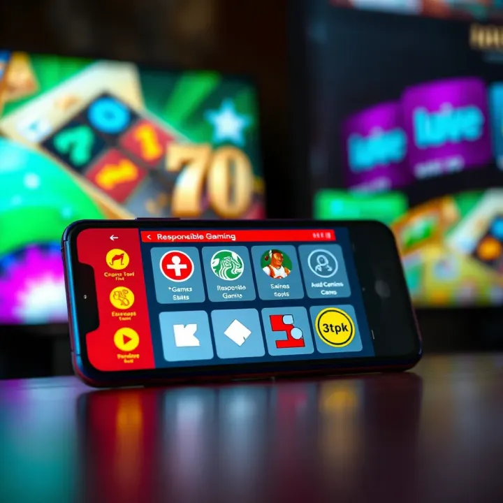 Illustration of a secure mobile device displaying Stakecasino games with responsible gaming icons and legal compliance symbols