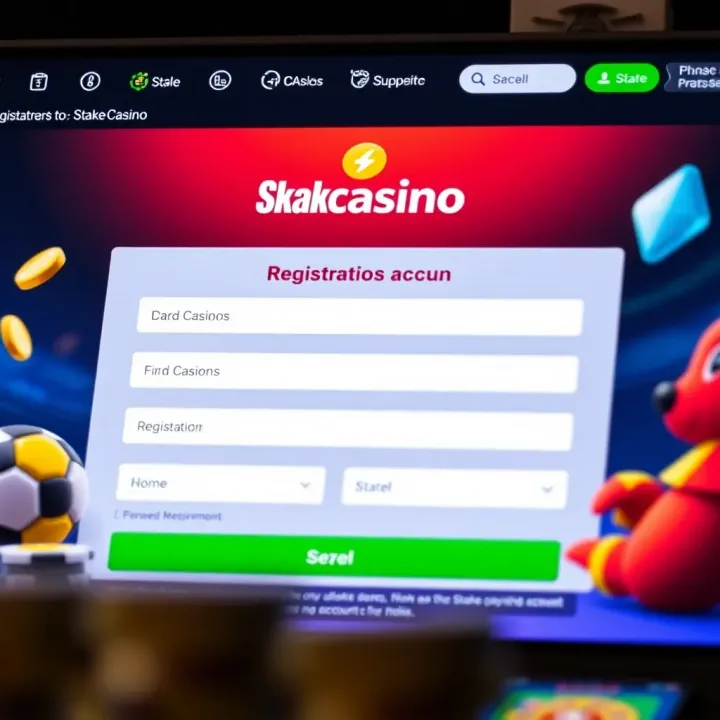 User interface of StakeCasino registration page showing form fields for account creation