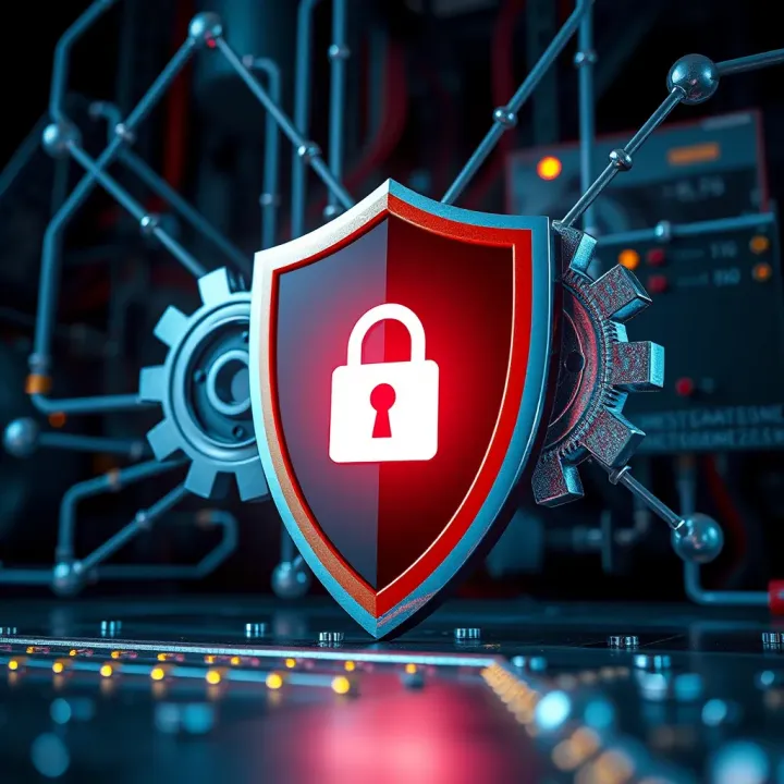 Visual representation of a secure shield and gears indicating enhanced security and performance upgrades during maintenance