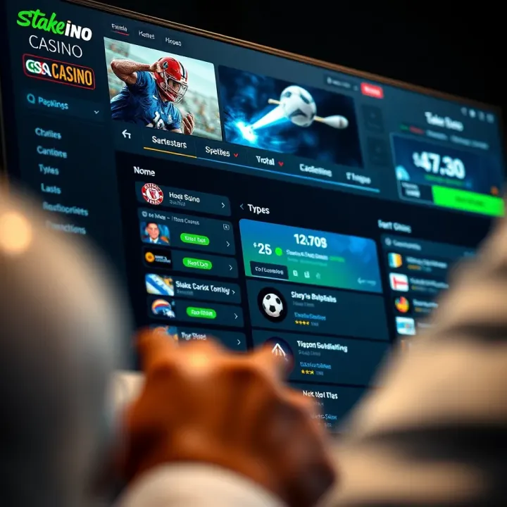 Interactive sportsbook dashboard showing various sports betting options at StakeCasino