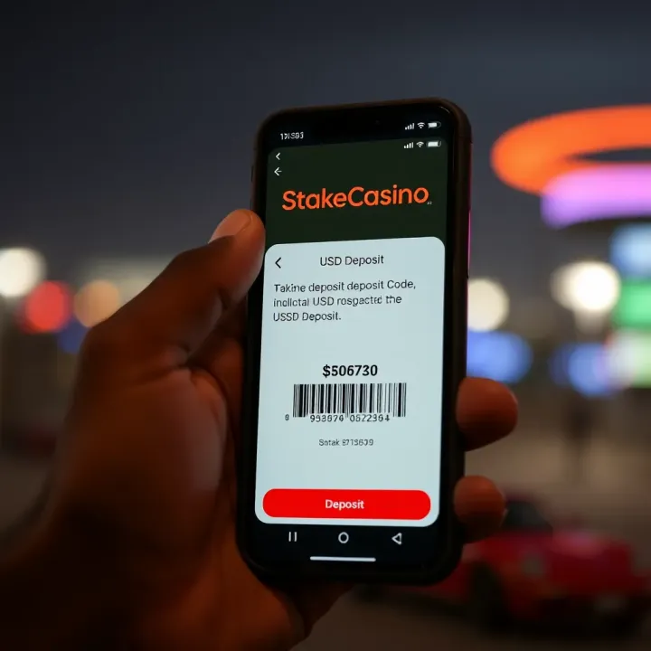 Mobile phone displaying USSD code for StakeCasino deposit in Nigeria