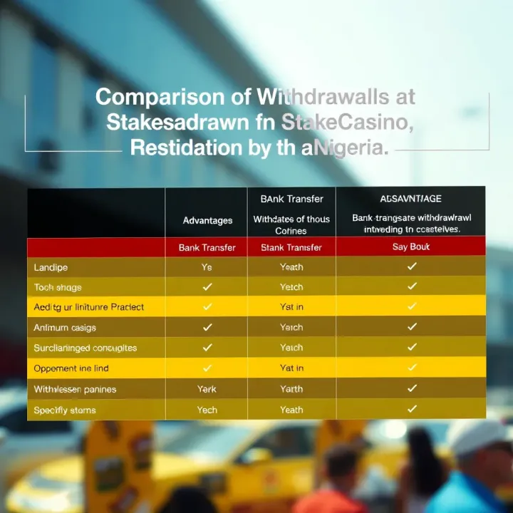 Comparison chart of StakeCasino withdrawal methods highlighting bank transfer advantages and disadvantages