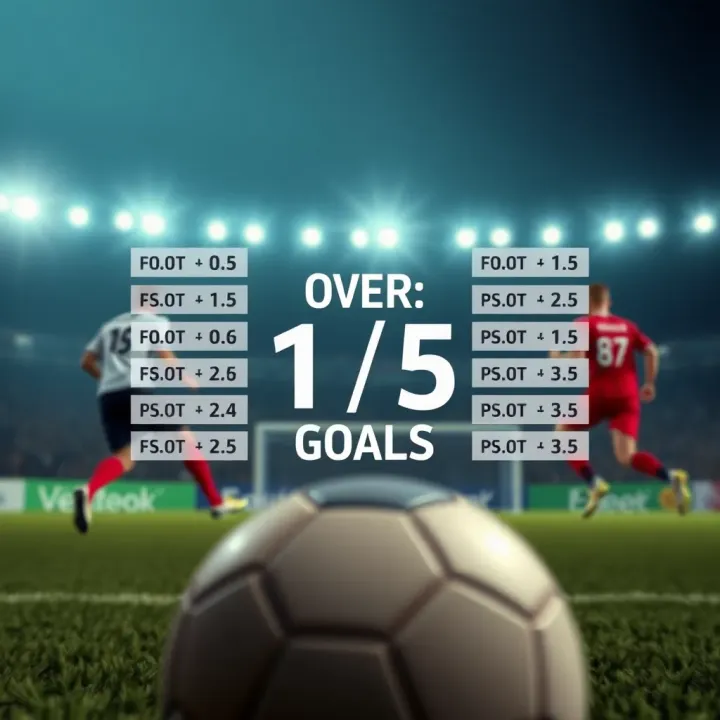 Explaining Over 1.5 Goals in Sports Betting Graphic illustrating the concept of over 1.5 goals in sports betting with football elements and betting odds