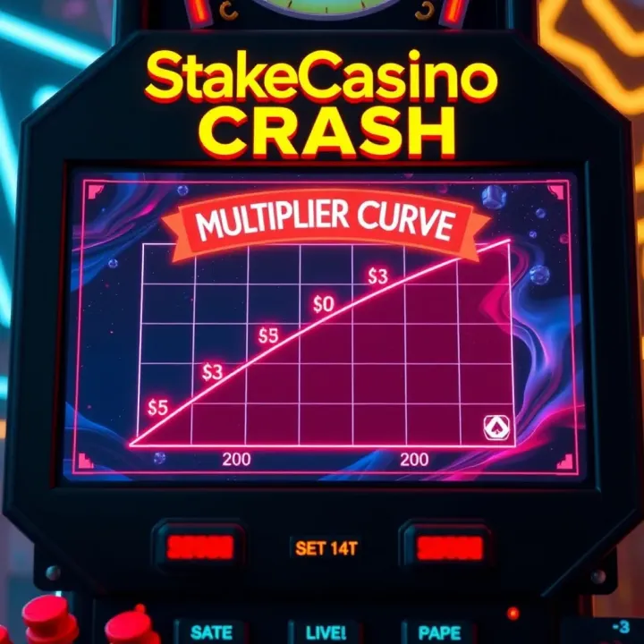StakeCasino Crash Game Interface with Multiplier Curve Graphical representation of the StakeCasino Crash game interface showing a rising multiplier curve