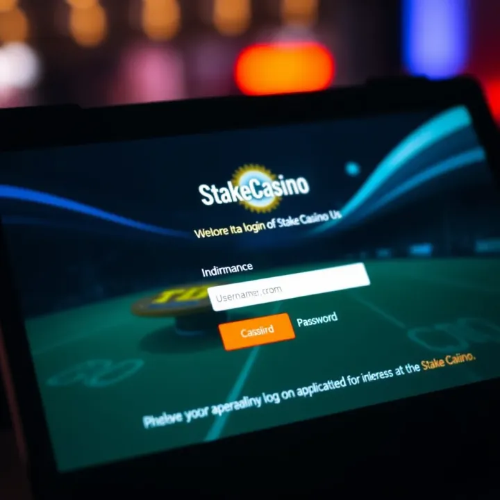 Secure login interface of StakeCasino on a digital device showing username and password fields