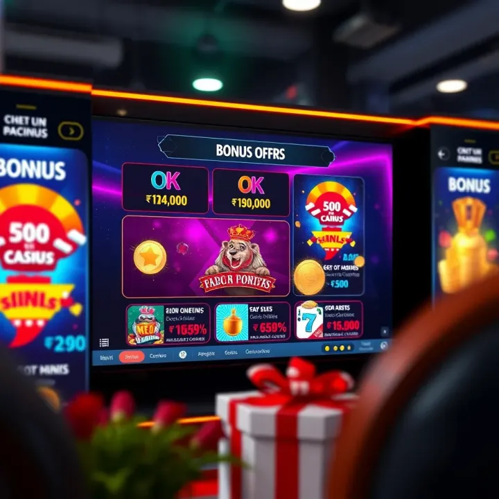 Illustration of a digital casino interface displaying bonus offers and promo codes