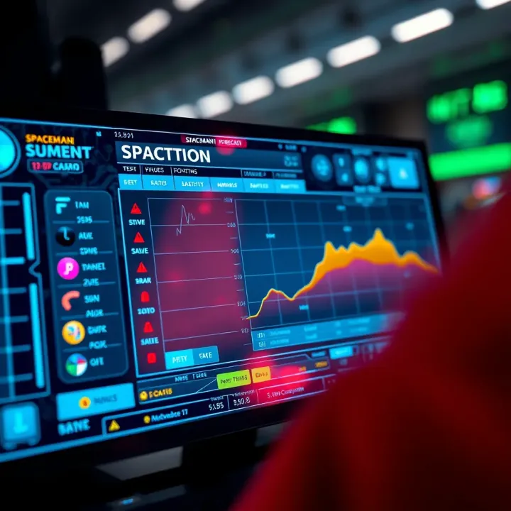 Illustration of a digital interface displaying Spaceman game predictions with futuristic graphics