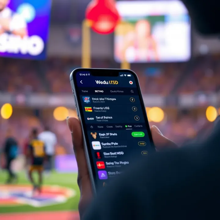 Mobile phone displaying StakeCasino USSD menu with betting options in Nigeria