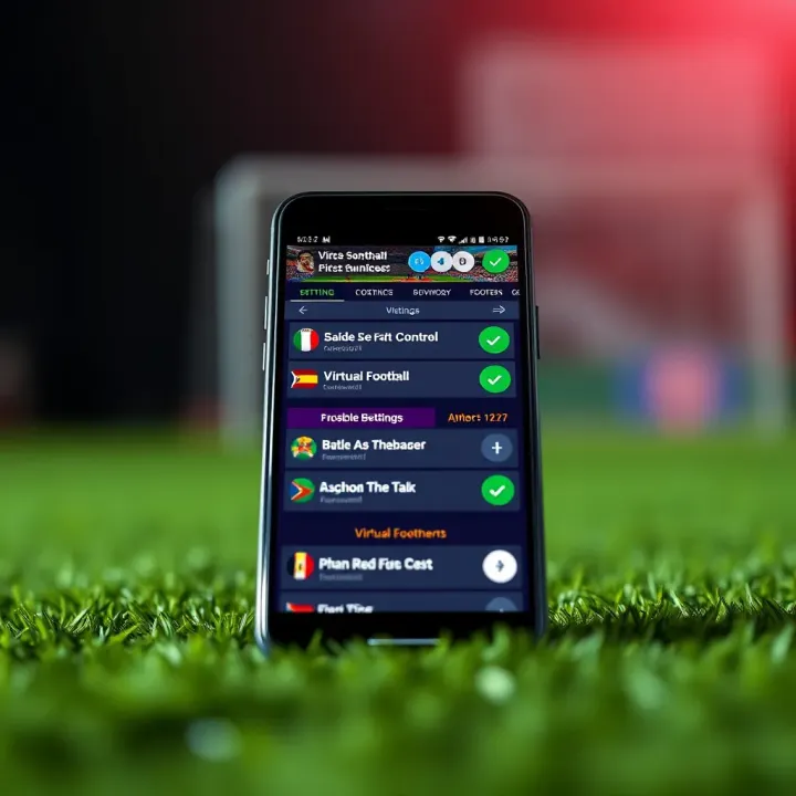 Virtual Football Betting Interface on Mobile Device Colorful betting interface on mobile device showcasing virtual football match options